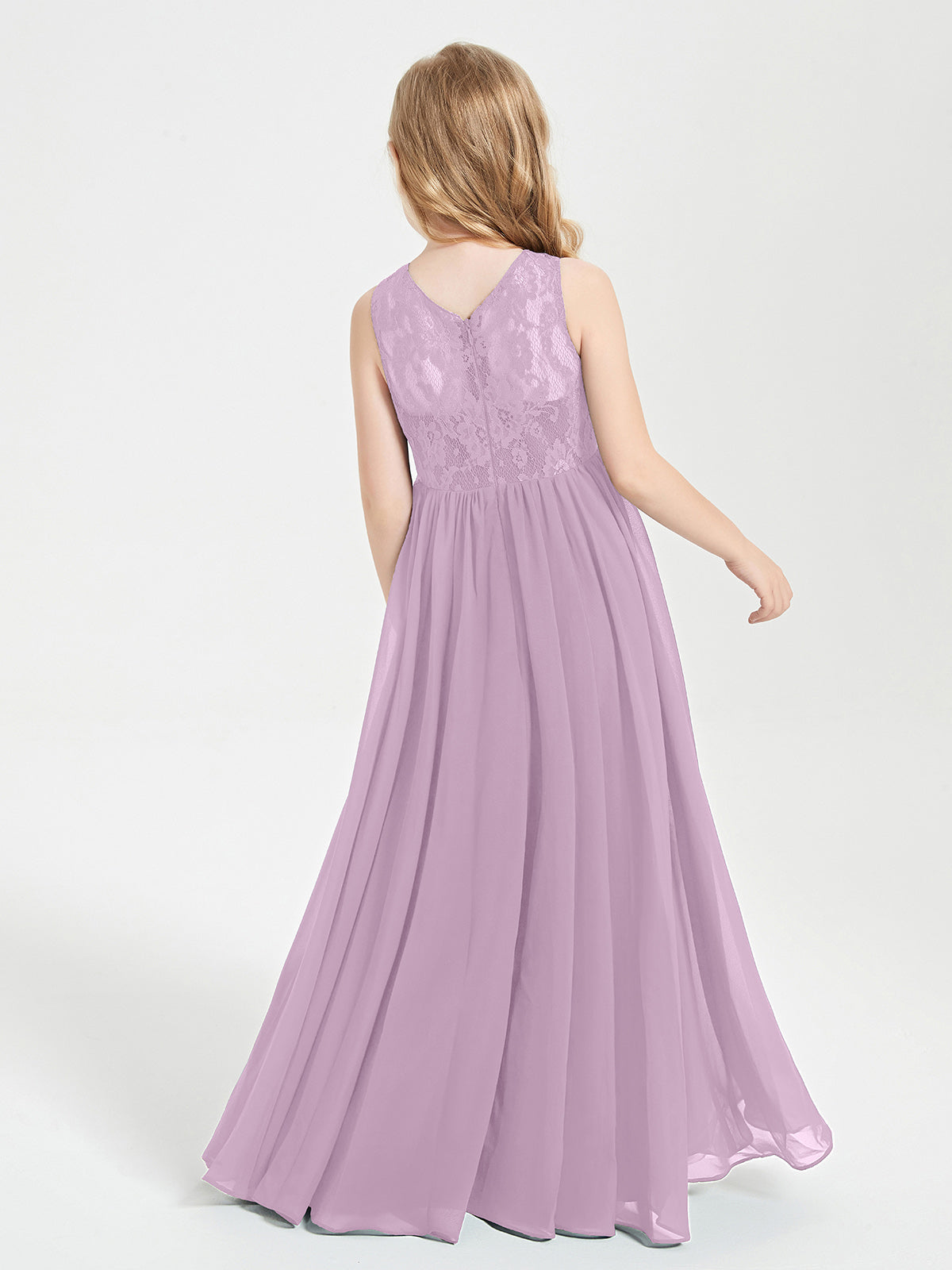 Long Junior Bridesmaid Dresses Lace Top Wisteria